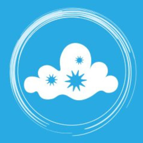 Un nuage blanc avec trois étoiles dans un cercle bleu.