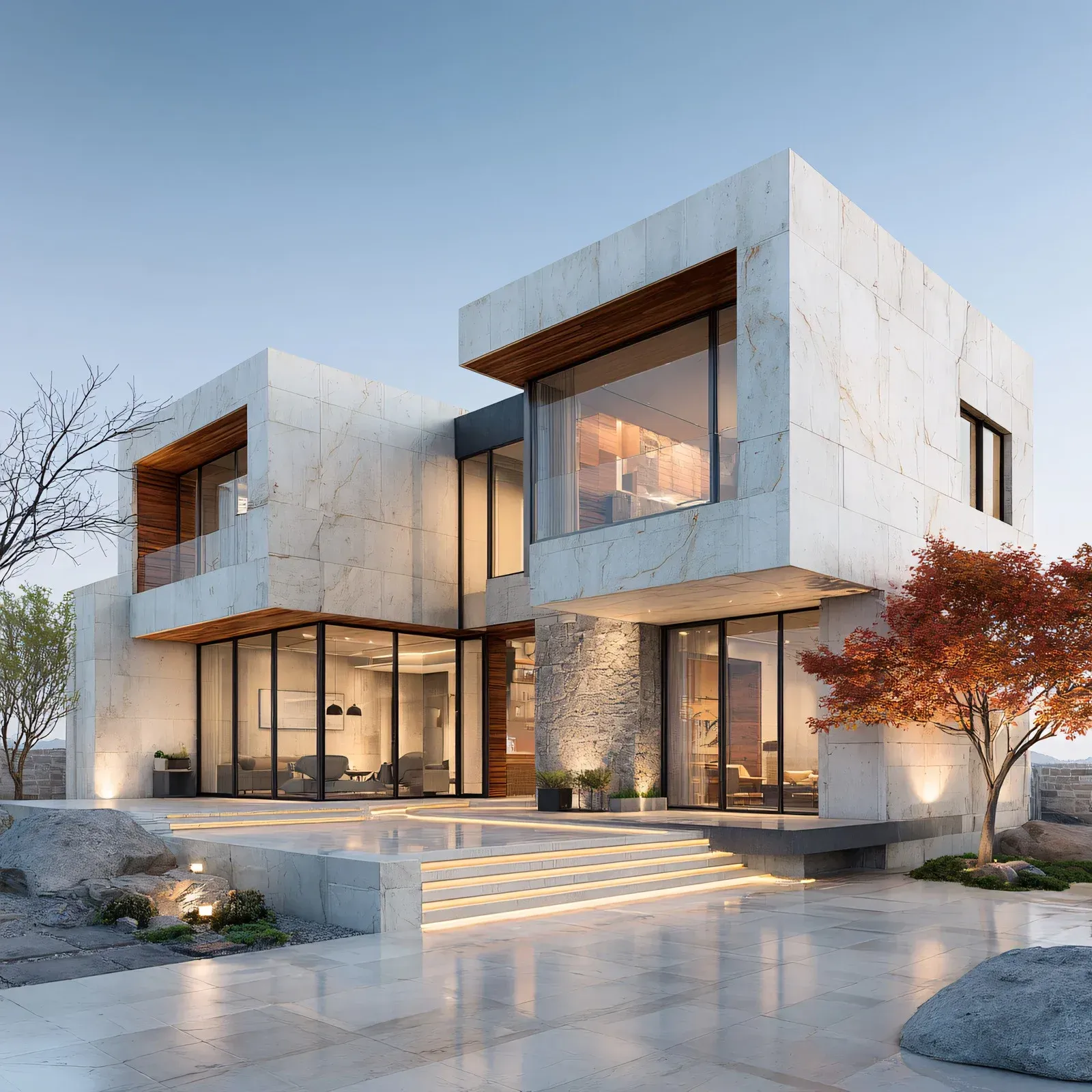 Light gray house with white trim, porch with columns, dormers, and yellow door.