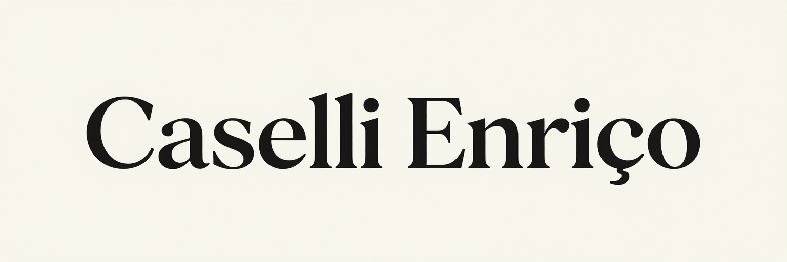 Caselli Enrico in caratteri serif neri su sfondo color crema chiaro