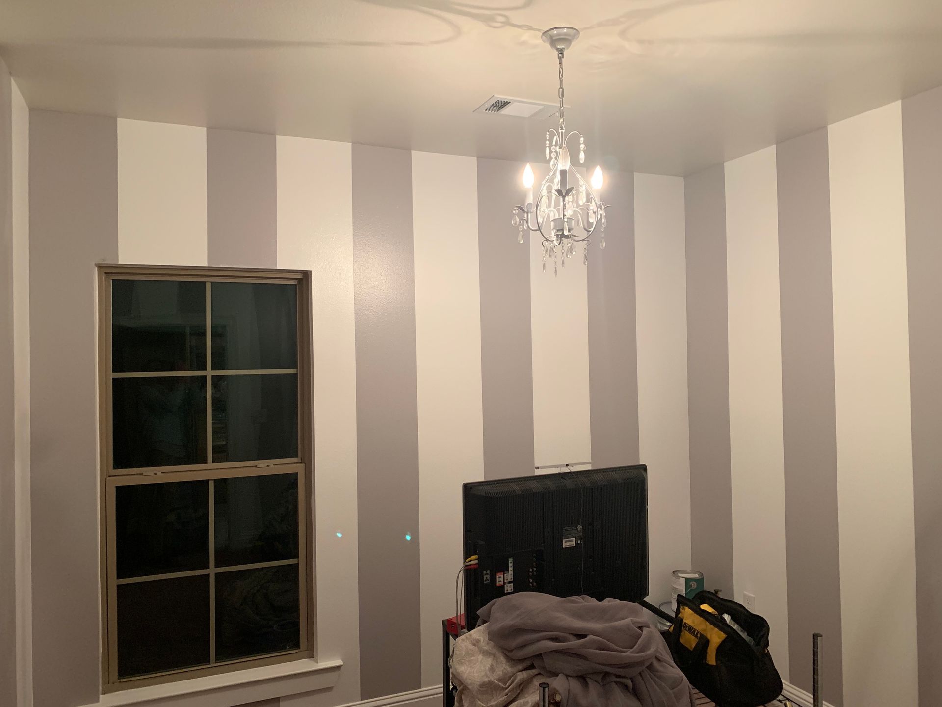 interior walls painted white and gray stripes