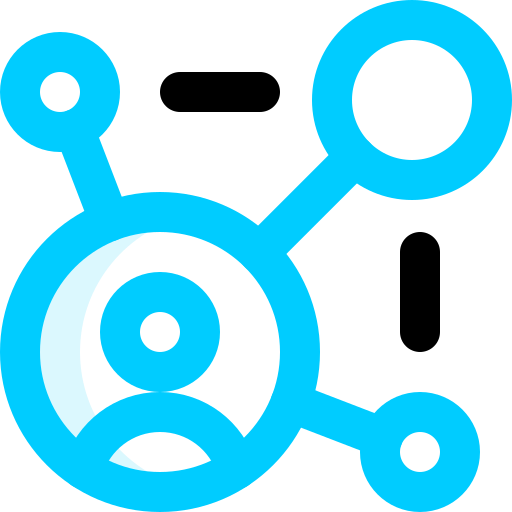 A blue icon with a black circle in the middle on a white background.