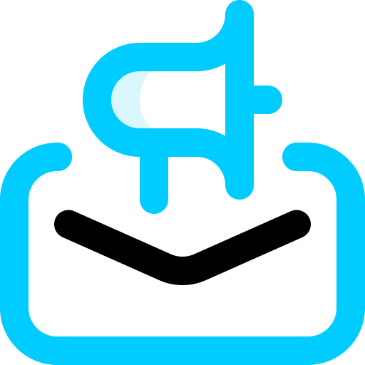 A blue and black icon of an envelope with a dollar sign on it.