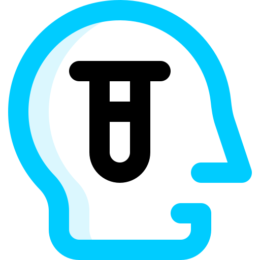 A blue and black icon of a person 's head with a letter h inside of it.