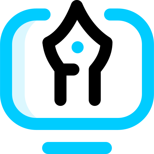 An icon of a pen with a blue circle around it.