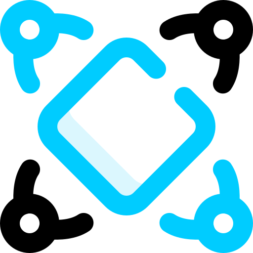 A blue icon of a graph with a black circle in the middle.