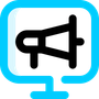 A computer monitor with a megaphone icon on it.