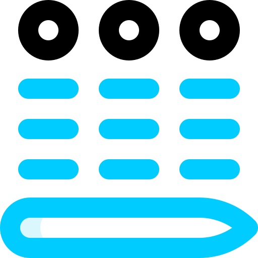 A blue icon with three circles and a pencil on a white background.