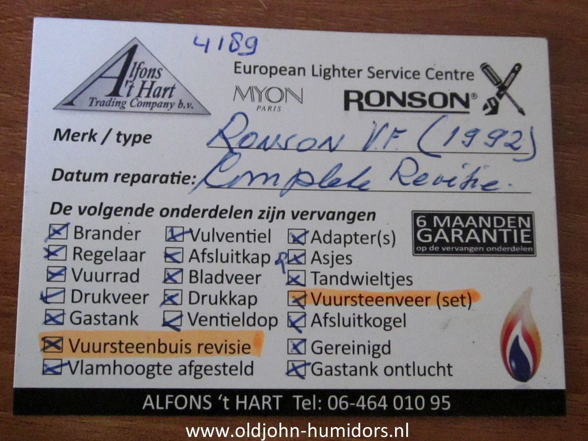 4189 Ronson Premier Varaflame aansteker mooie en speciale gravering - Uit 1992 Professioneel  gereviseerd  door de Ronson dealer - verkoop door oldjohn-humidors.nl
