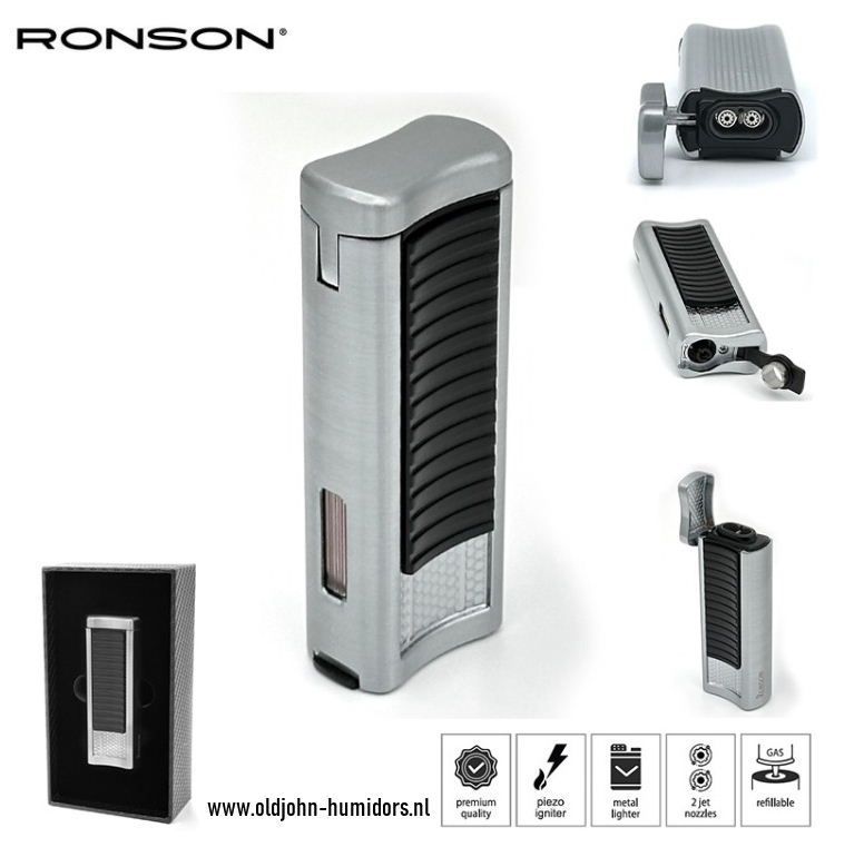 RO6:  Ronson Passat 2 x Jetflame  -Sigarenboor  Silver Black
