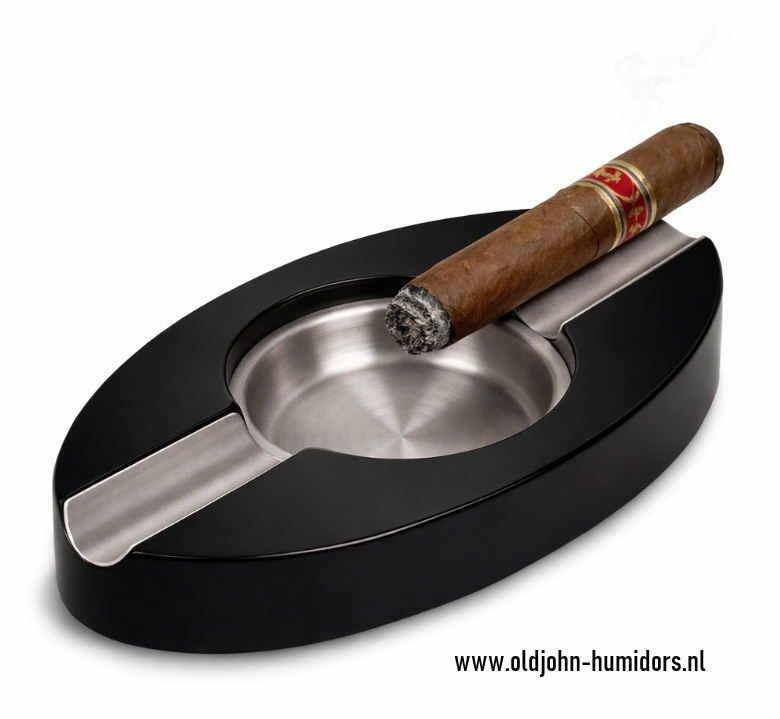 SAB02 Bookwill sigaarasbak voor 2 sigaren. Zwart- RVS askom