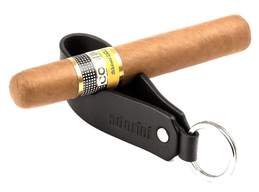 Adorini Cigar and pipe rest key ring leather black via oldjohn-humidors