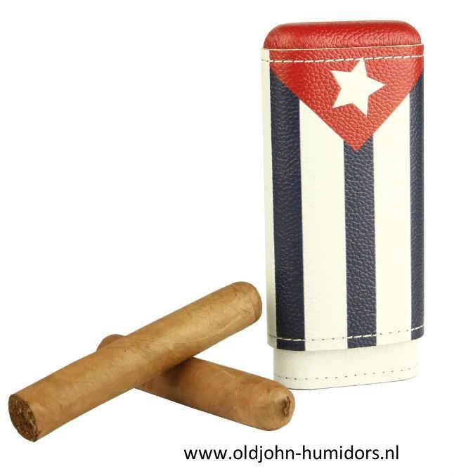 SK04CB Adorini sigarenkoker   echt leer met Cubaanse vlag  2 of 3 sigaren  cederhout en divider aan de binnenzijde Verkoop via oldjohn-humidors.nl