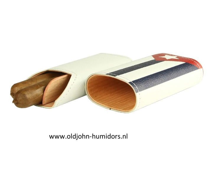 SK04CB Adorini sigarenkoker   echt leer met Cubaanse vlag  2 of 3 sigaren  cederhout en divider aan de binnenzijde Verkoop via oldjohn-humidors.nl