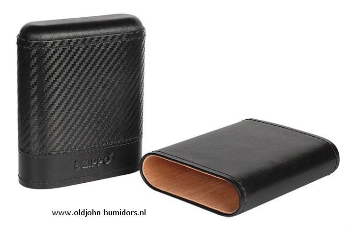 SK401 ZIPPO SIGARENTAS + SIGARENKOKER ZIPPO – TRAVEL CARBON RANGE  Zwart leer | Old John Humidors
