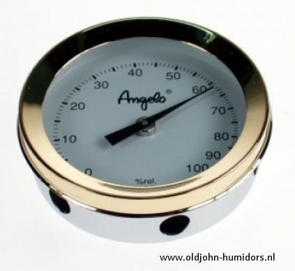 ANGELO Analoge humidor hygrometer  50 mm. Goudkleurig  Inbouw of opbouw met magneet