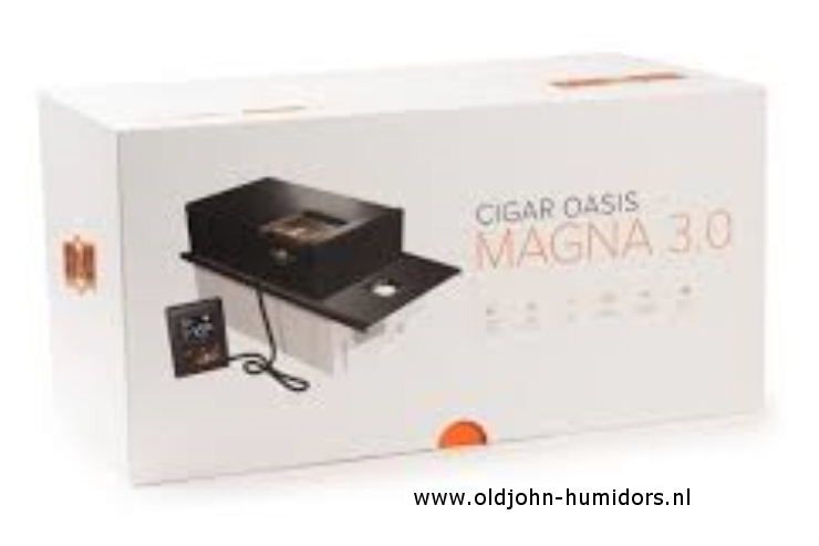BV40 Cigar Oasis Magna 3.0 Elektronische luchtbevochtiger -WIFI - Afstandsbediening & sensor met groot LCD-scherm met achtergrondverlichting - verkoop via  www.oldjohn-humidors.nl 