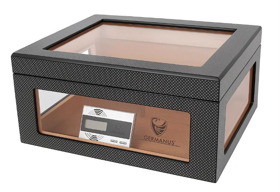 H09 Humidor MILANO- digitaal premium merk humidor -Carbon finish- met 4 vensters- 95 sigaren.