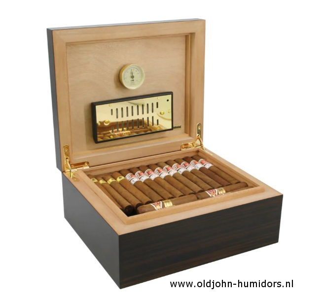 Humidor Adorini Verona Deluxe  Ebbenhout mat met tabaksblad