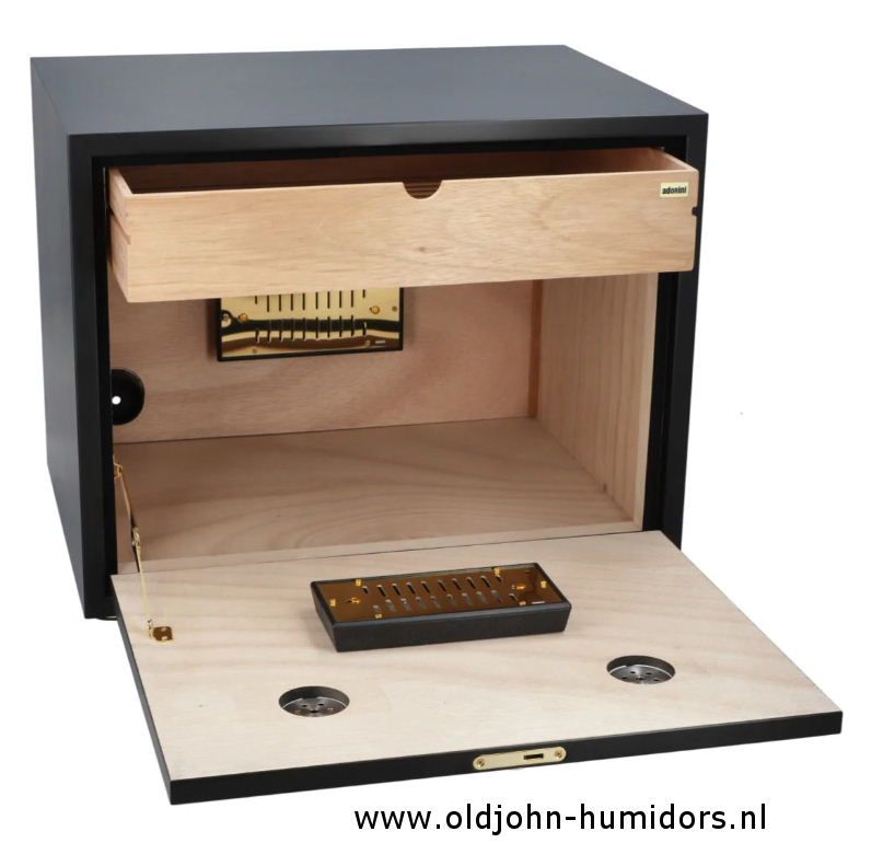 Humidor Kabinet Adorini Habana DeLuxe. Hoogwaardige afwerking met meerdere lagen zwarte lak (mat)