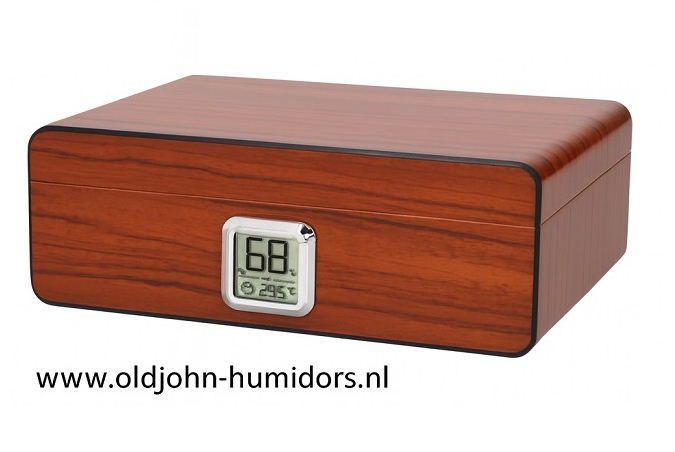 H35 ANGELO® PREMIUM MERK HUMIDOR  DIGITALE HYGROMETER 
Mat bruin met houtnerf design 
Gratis sigarenknipper 20-30 sigaren.