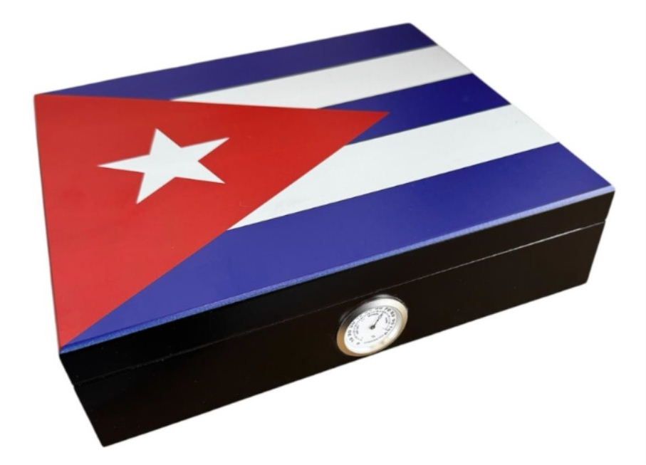 Humidor  met Cuba Vlag - hygrometer aan buitenzijde afleesbaar | Old John Humidors