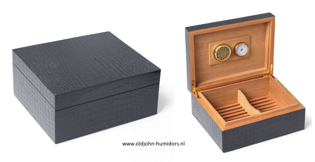 H40 Angelo Humidor Croco Black High Gloss  55 sigaren.| Old John Humidors