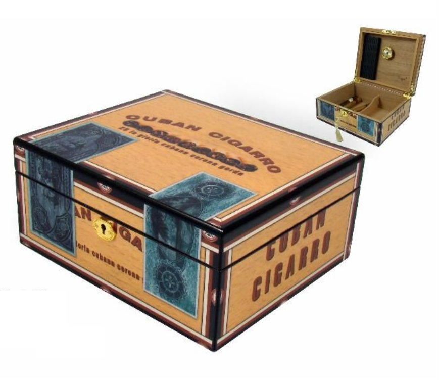 humidor CUBAN CIGAR MAN Dark High Polish en slot 60 sigaren