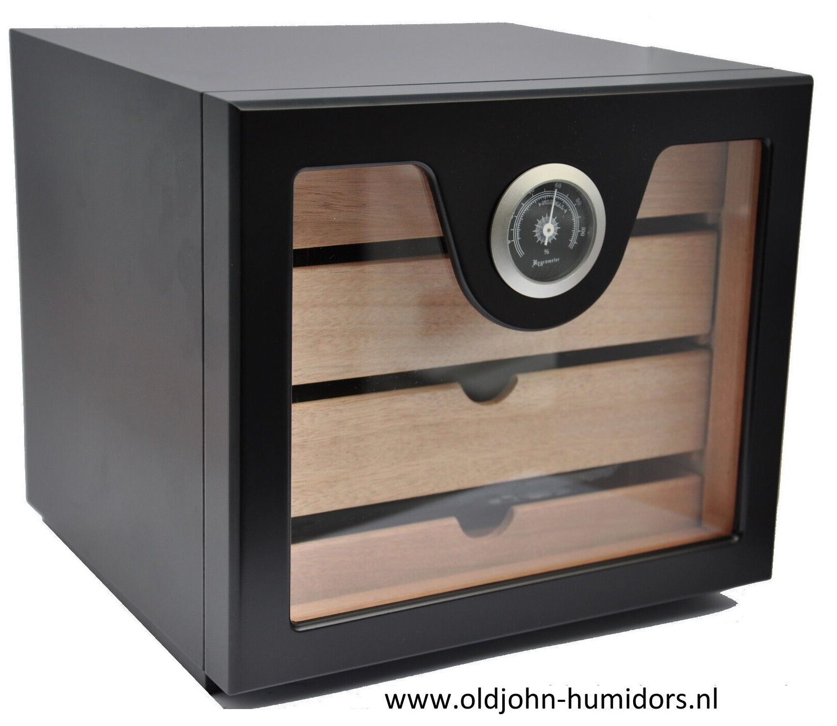 humidor kabinet met 4 laden zwart en zwarte hygrometer