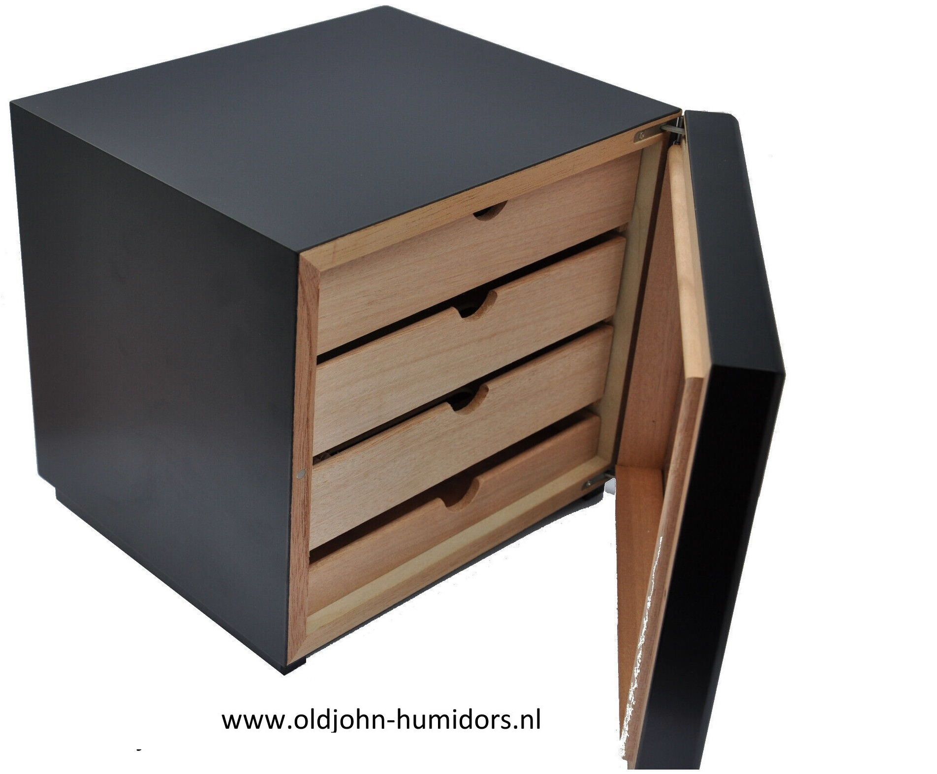 humidor kabinet met 4 laden zwart en zwarte hygrometer
