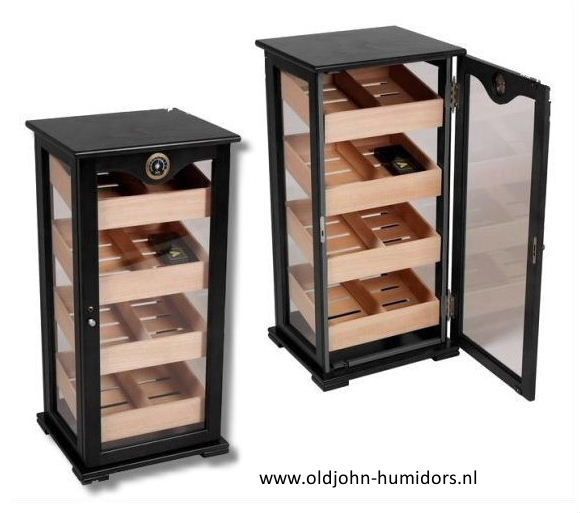 humidor kabinet vitrine royaal zwart met 4 laden en slot groot 300 sigaren