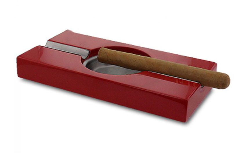 SAB01 Bookwill merk sigaarasbak voor 2 sigaren. Rood gelaktt met uitneembare RVS askom. verkoop via Old John Humidors