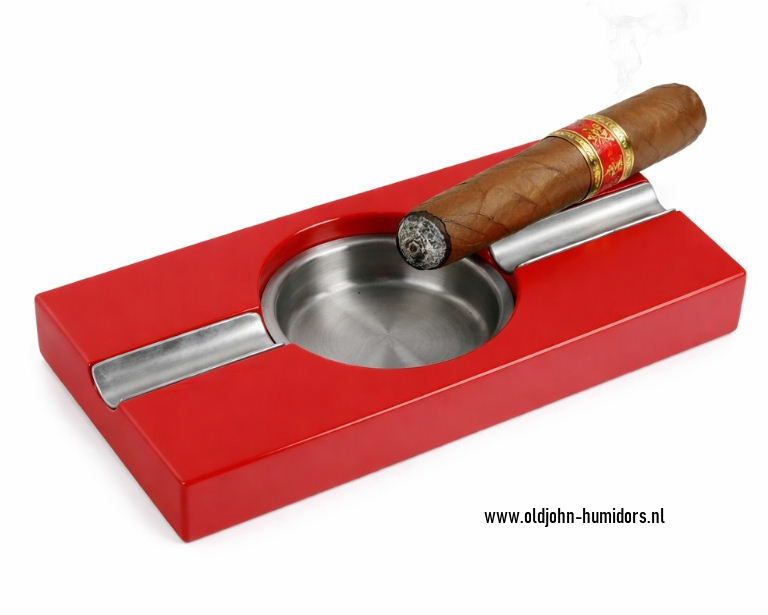 SAB01 Bookwill merk sigaarasbak voor 2 sigaren. Rood gelaktt met uitneembare RVS askom. verkoop via Old John Humidors