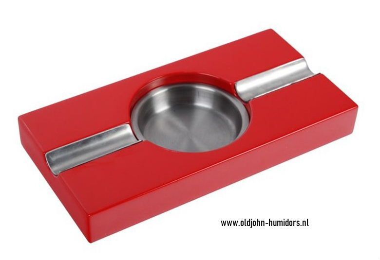 SAB01 Bookwill merk sigaarasbak voor 2 sigaren. Rood gelaktt met uitneembare RVS askom. verkoop via Old John Humidors