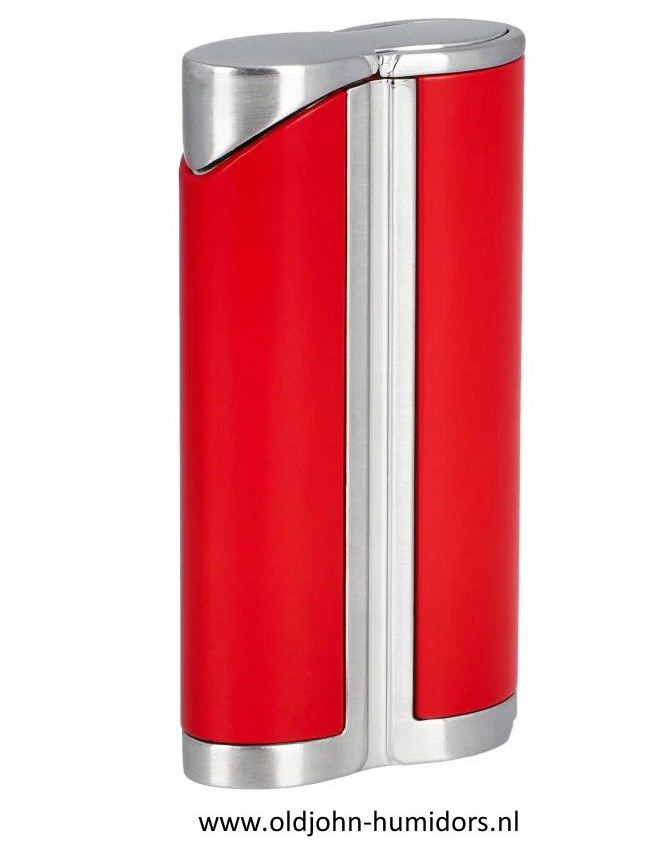 Adorini Curve Jetflame Sigaaraansteker red satin silver met sigarenboor SAS28