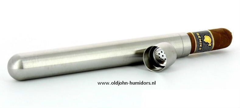 Adorini sigarenkoker met bevochtiger metaal cederhout voering  2 sigaren oldjohn-humidiors.nl