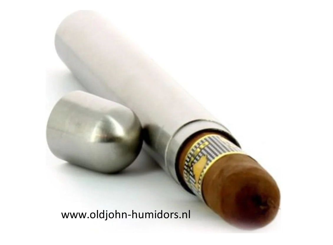 Adorini sigarenkoker met bevochtiger metaal cederhout voering  1 sigaar oldjohn-humidors.nl