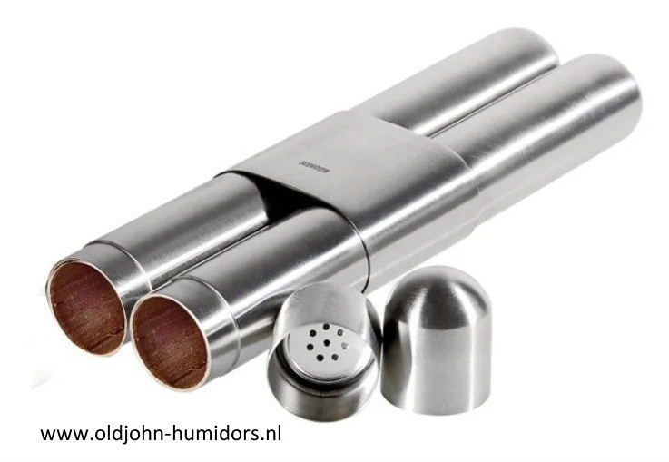 Adorini sigarenkoker met bevochtiger metaal cederhout voering  2 sigaren oldjohn-humidiors.nl
