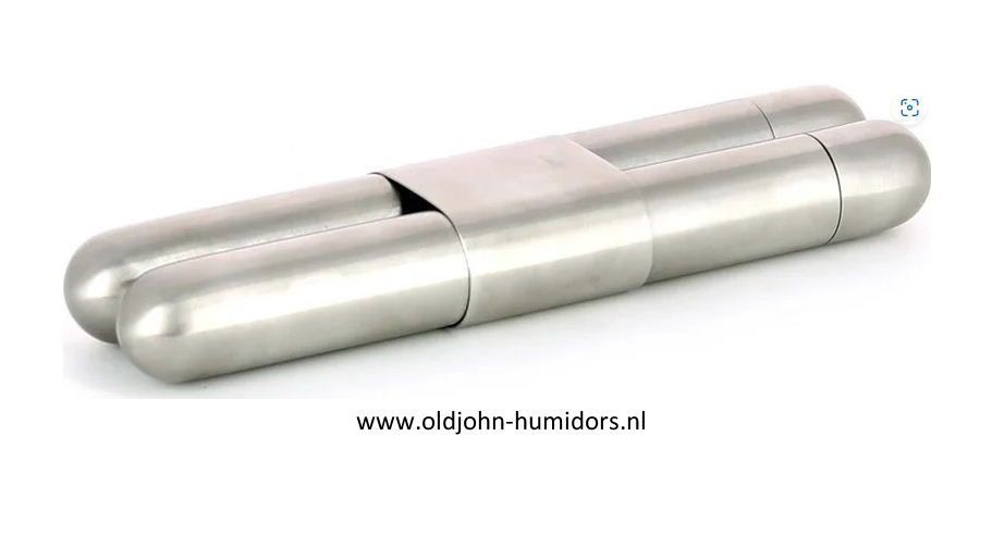 Adorini sigarenkoker met bevochtiger metaal cederhout voering  2 sigaren oldjohn-humidiors.nl
