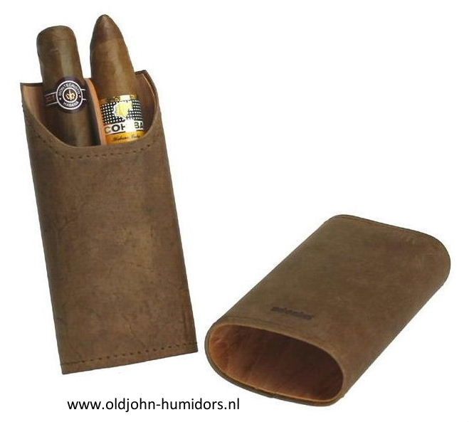 Adorini sigarenkoker bruin suede leer 2 of 3 sigaren  cederhout aan de binnenzijde SK03