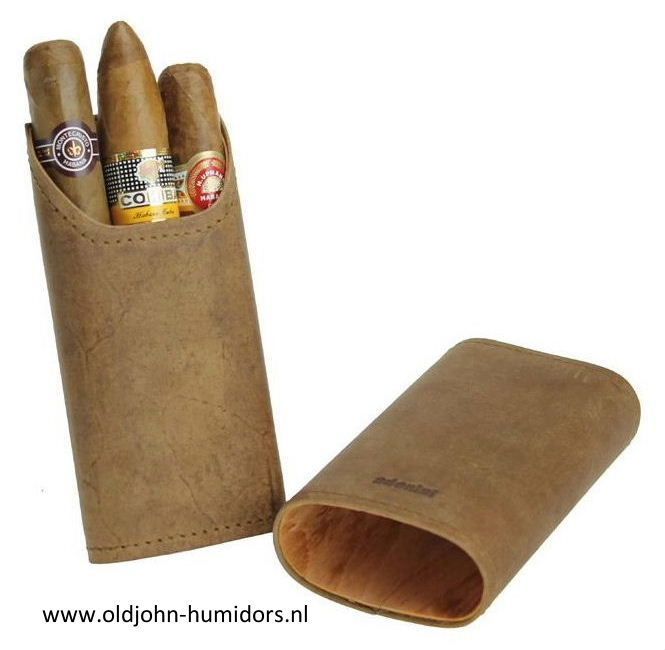 Adorini sigarenkoker bruin suede leer 2 of 3 sigaren  cederhout aan de binnenzijde SK03
