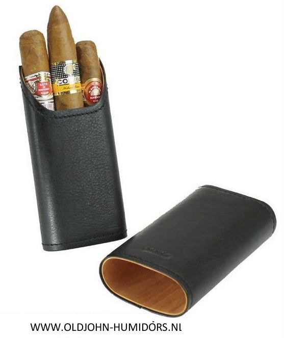 Adorini sigarenkoker  zwart echt leer 2 of 3 sigaren  cederhout aan de binnenzijde SK04