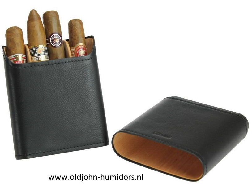 Adorini sigarenkoker  zwart, echt  leer 3 tot 5 sigaren SK06