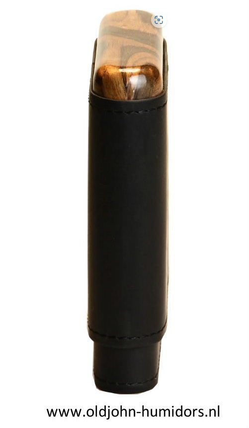 SK06H Adorini sigarenkoker  zwart echt leer 3-5 sigaren  cederhout aan de binnenzijde, hout aan onder- en bovenkant verkoop via oldjohn-humidors.nl
