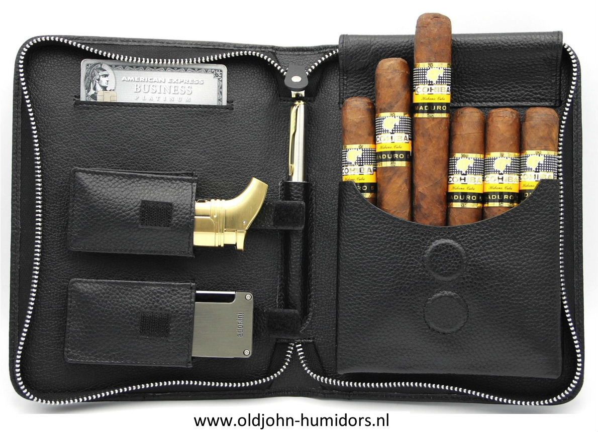 Adorini sigarentas etui  zwart, echt  leer voor sigaren en accessoires S11394