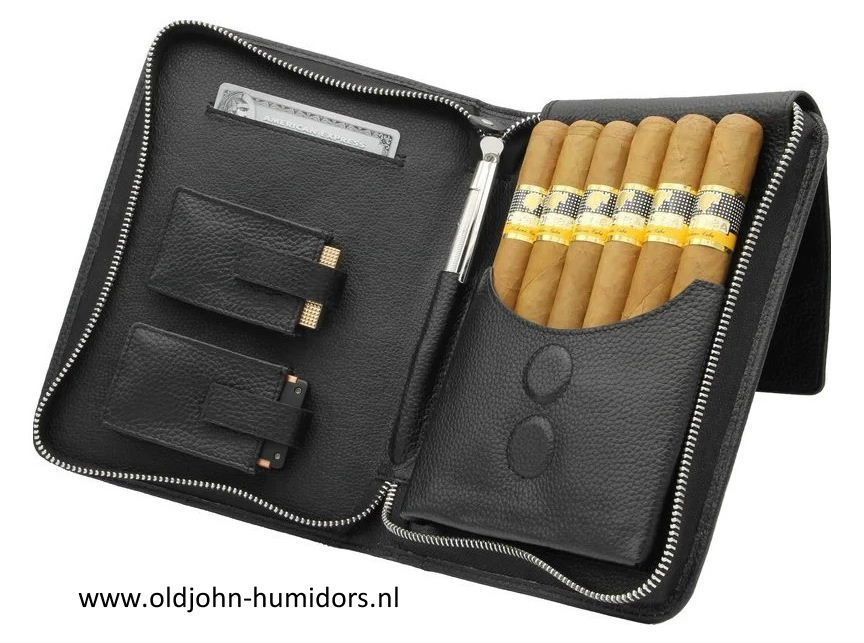 Adorini sigarentas etui  zwart, echt  leer voor sigaren en accessoires S11394