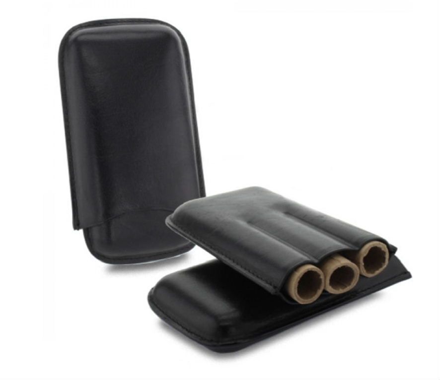 SK302 Bookwill - Sigaren-etui - Binnen 125x20 mm - 3x petit Corona - Leer - Zwart verkoop via oldjohn-humidors