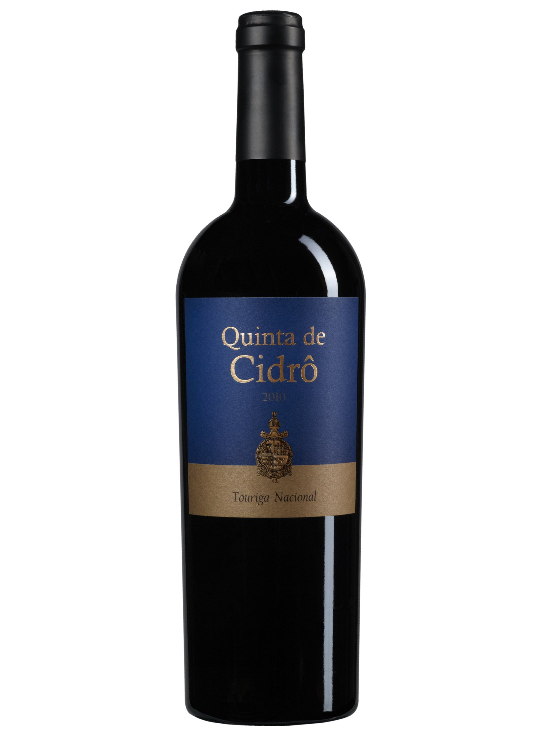 Bottle of Quinta do Cidro red wine with a dark blue label and gold text.