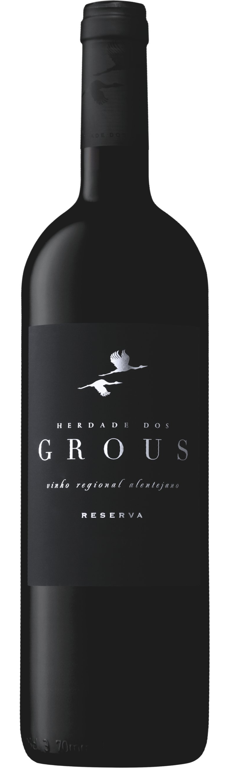 Black wine bottle with silver text: