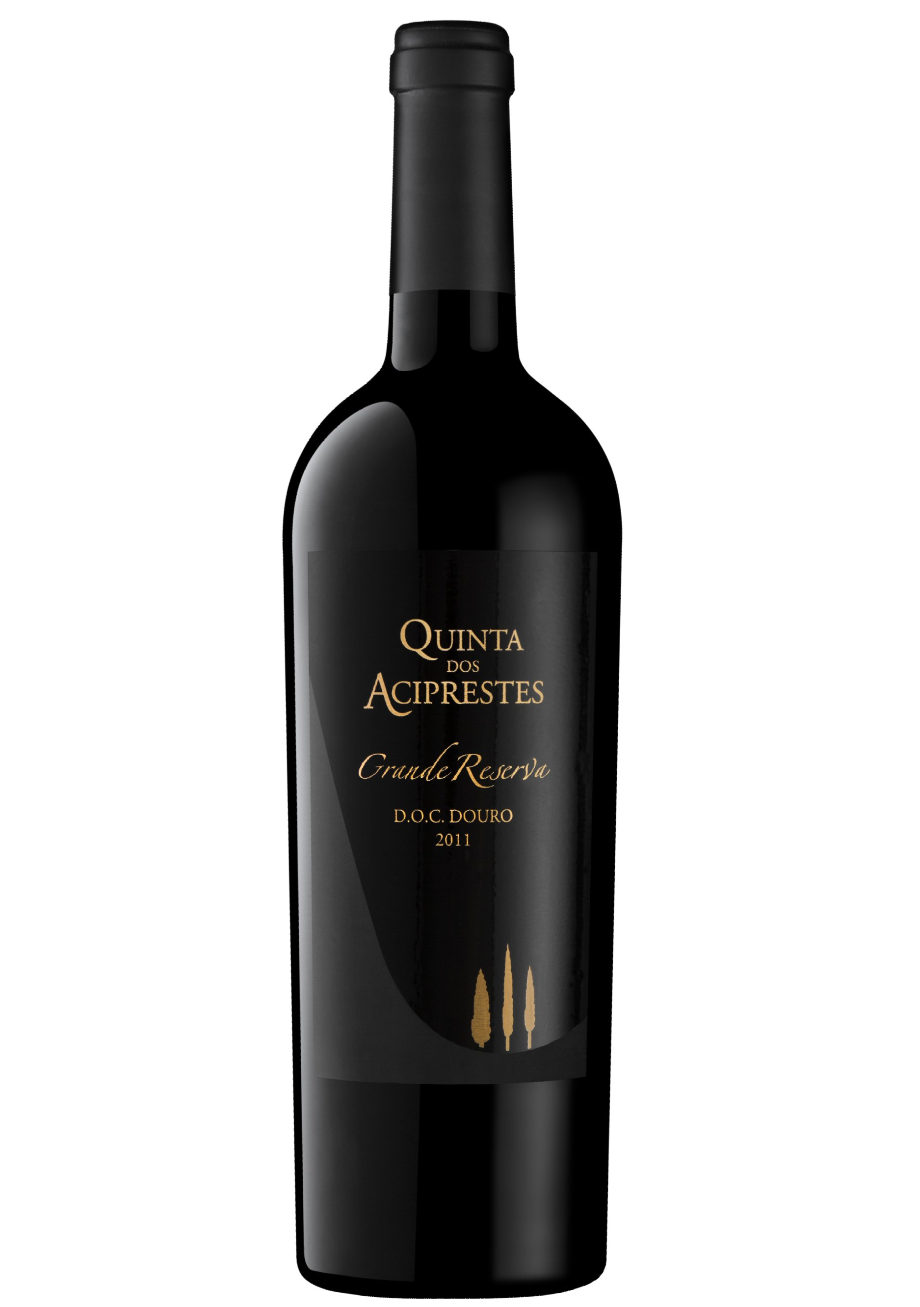 Black wine bottle with gold lettering: Quinta dos Aciprestes, Cabernet Reserva.