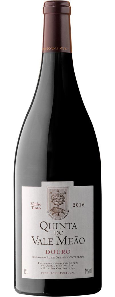 Bottle of Quinta do Vale Meão red wine.